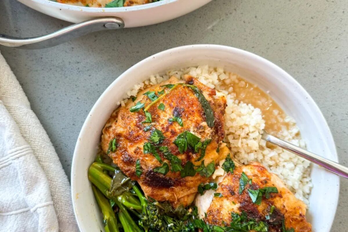 One pan lemon herb chicken thighs with broccolini recipe