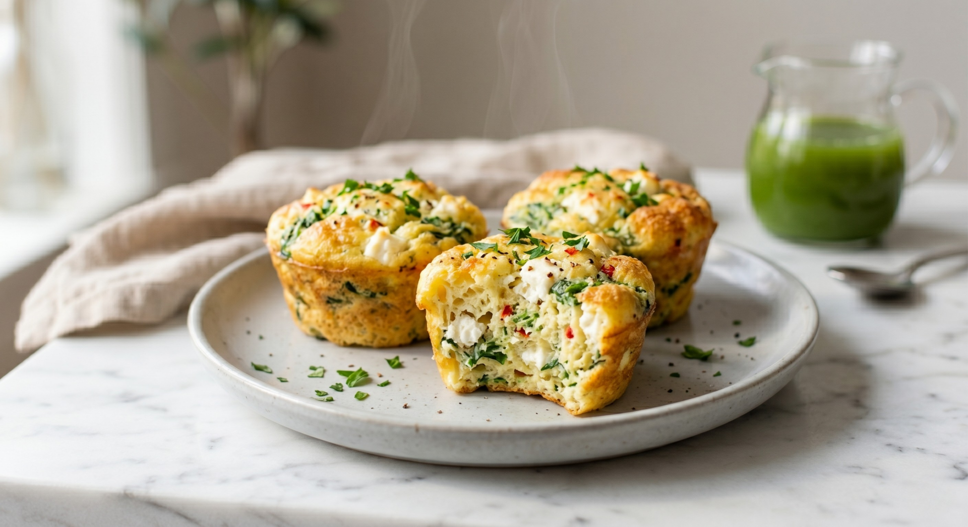 Spinach and feta egg muffins cooling in a muffin tin